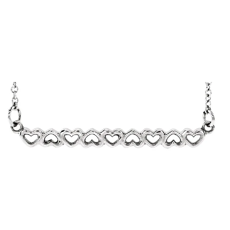 Sterling Silver Connected Hearts Bar Necklace, 18 Inch