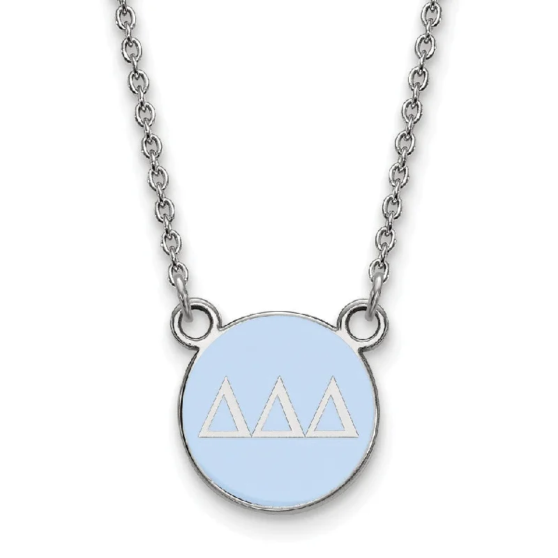 Sterling Silver Delta Delta Delta Small Blue Enamel Disc Necklace