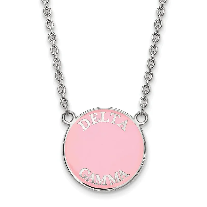 Sterling Silver Delta Gamma Large Enamel Disc Necklace