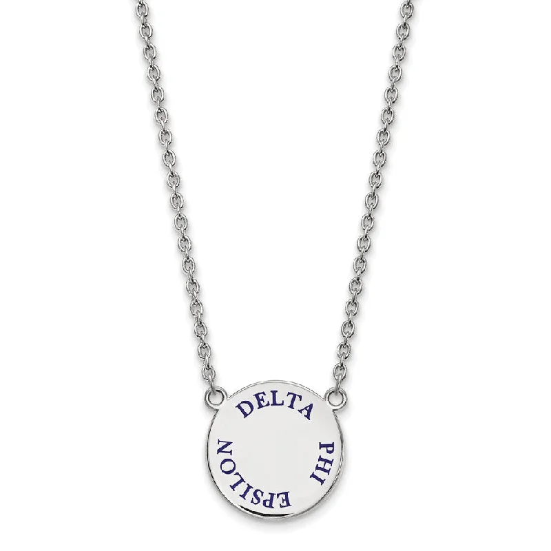 Sterling Silver Delta Phi Epsilon Large Blue Enamel Necklace