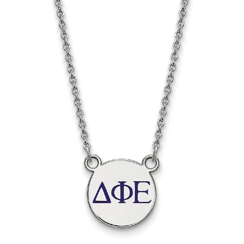 Sterling Silver Delta Phi Epsilon Small Blue Enamel Greek Necklace