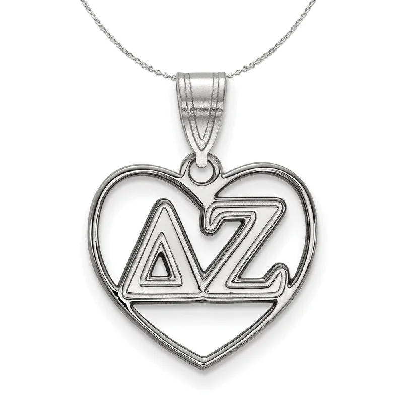 pewter promise necklace-Sterling Silver Delta Zeta Heart Greek Necklace