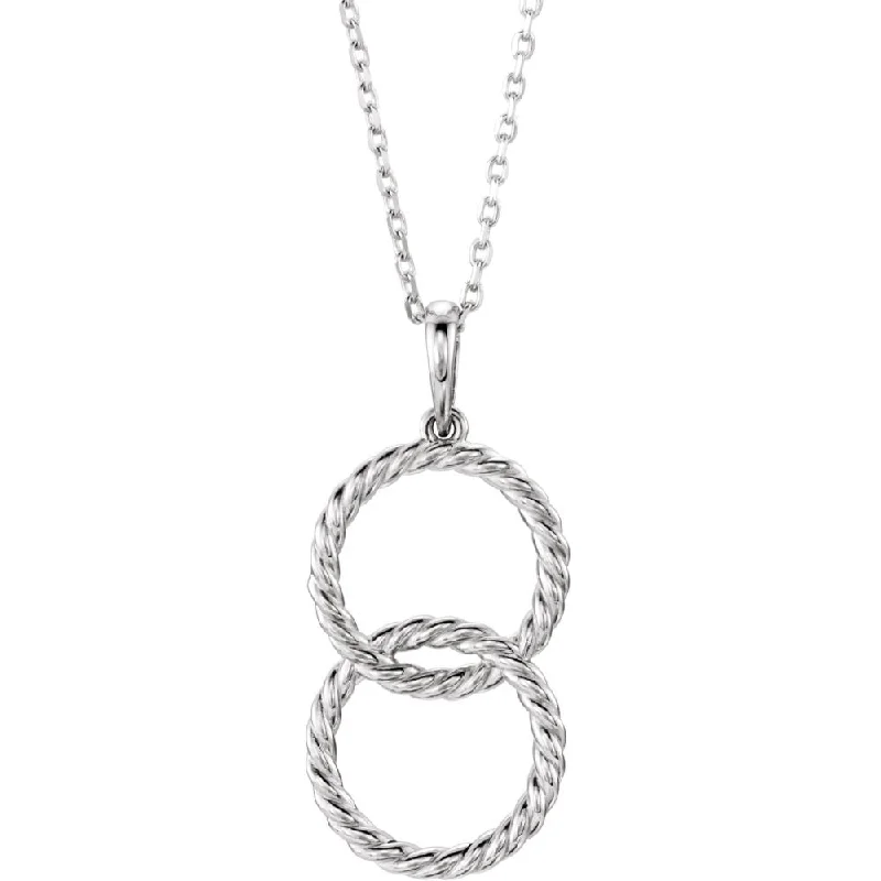 thin chain necklace-Sterling Silver Double Vertical Rope Circle Necklace, 16-18 Inch