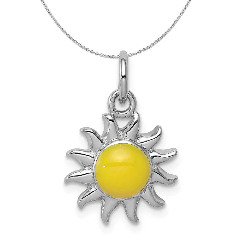 tarnished statement necklace-Sterling Silver Enameled 13mm Yellow Sun Charm Necklace