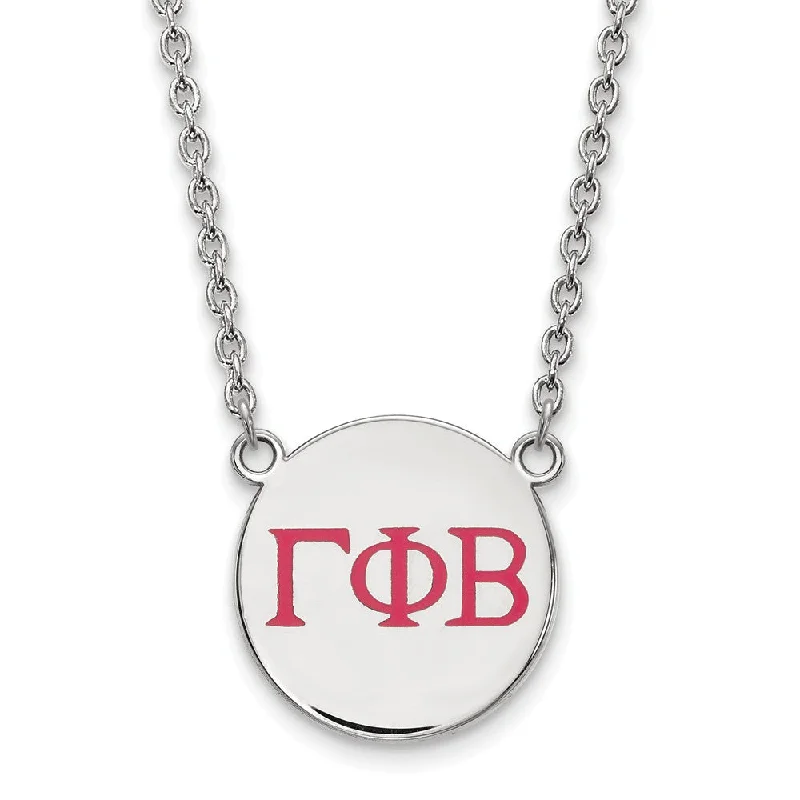 braided pendant necklace-Sterling Silver Gamma Phi Beta Large Red Enamel Greek Letters Necklace