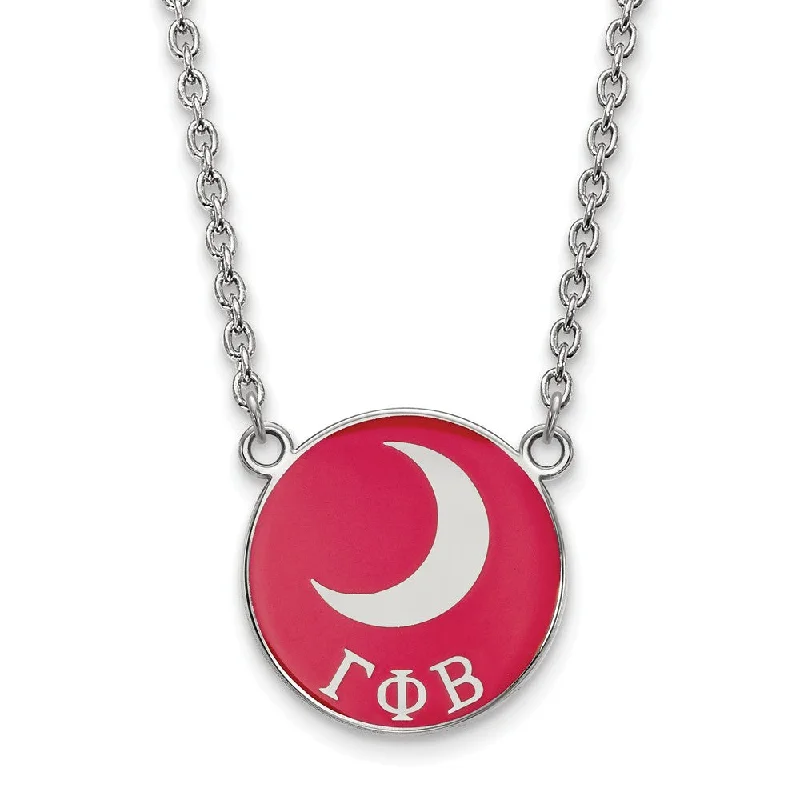 elegant layered necklace-Sterling Silver Gamma Phi Beta Large Red Enamel Moon Disc Necklace