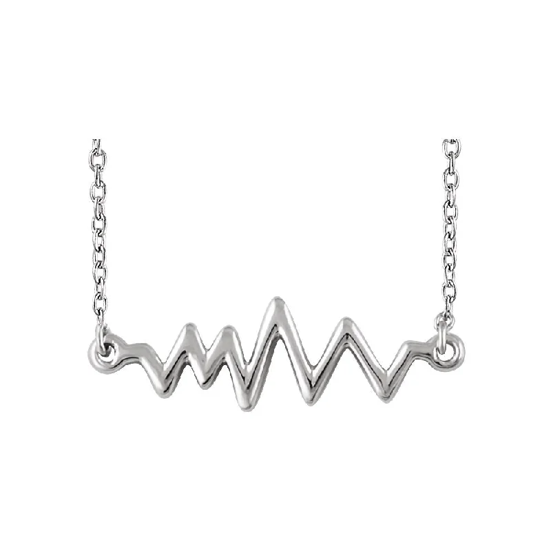 Sterling Silver Heartbeat Bar Necklace, 16-18 Inch