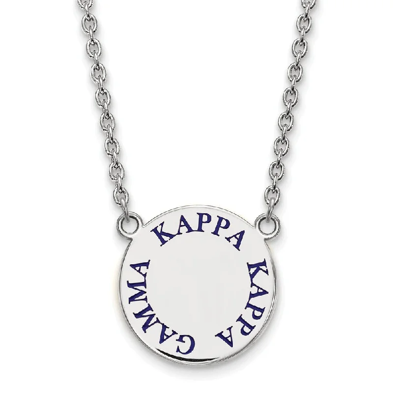 pearl knotted necklace-Sterling Silver Kappa Kappa Gamma Large Blue Enamel Necklace