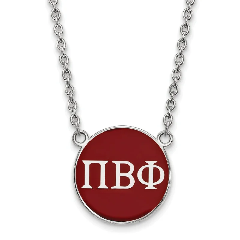 pewter layered necklace-Sterling Silver Pi Beta Phi Large Wine Enamel Disc Necklace