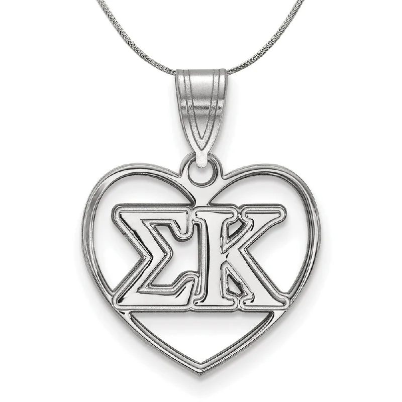 Sterling Silver Sigma Kappa Heart Greek Necklace