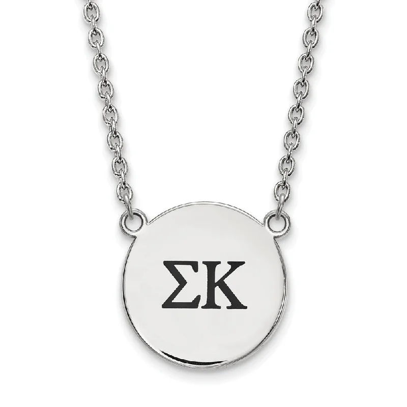 stamped letter necklace-Sterling Silver Sigma Kappa Large Enamel Greek Letters Necklace