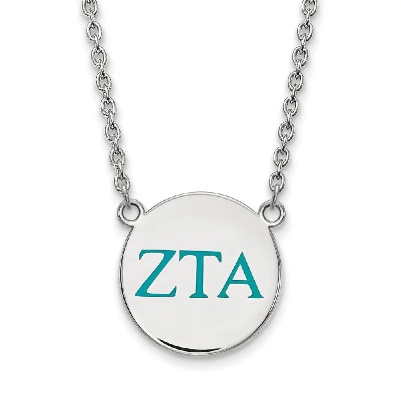 regency diamond necklace-Sterling Silver Zeta Tau Alpha Large Turqouise Enamel Greek Necklace