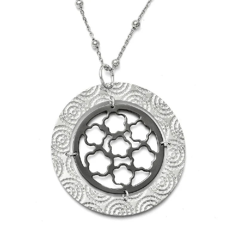 Two Tone Large Circle Medallion Necklace in Sterling Silver, 17 Inch