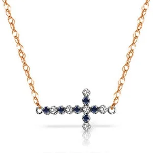 flow-shaped pendant necklace-0.24 Carat 14K Solid Rose Gold Cross Necklace Diamond Sapphire