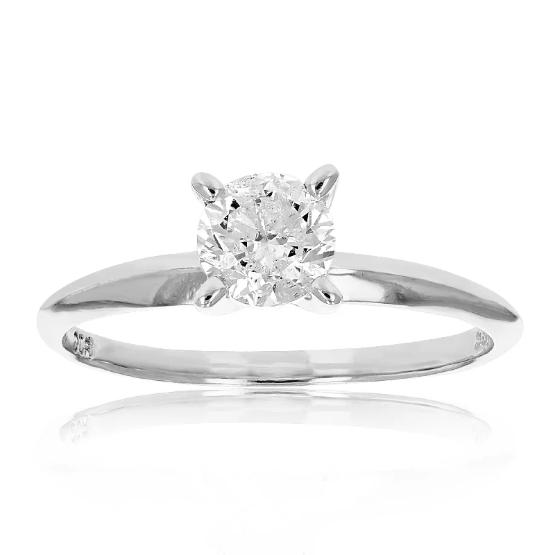 elegant design ring-0.70 cttw Round Diamond Solitaire Engagement Ring 14K White Gold Bridal