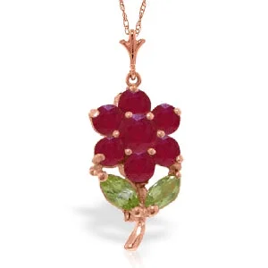 sapphire stone necklace-1.06 Carat 14K Solid Rose Gold Flower Leaf Ruby Peridot Necklace