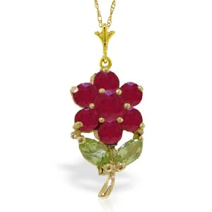 pewter chain necklace-1.06 Carat 14K Solid Yellow Gold Fleur Ruby Peridot Necklace