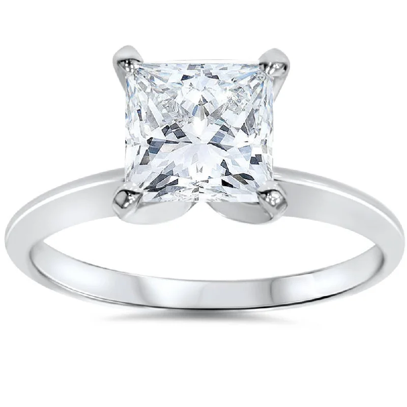 chiseled diamond ring-1 1/2 Ct Princess Cut Diamond Solitaire Engagement Ring 14k White Gold