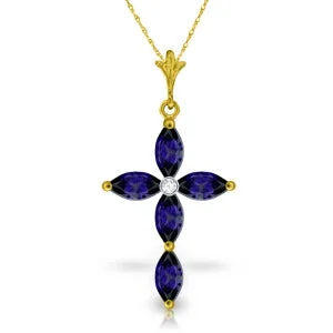 frond chain necklace-1.1 Carat 14K Solid Yellow Gold Necklace Natural Diamond Sapphire