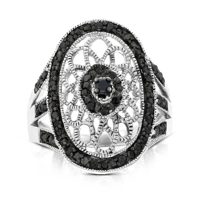 regency ruby ring-1/2 CT Black Diamond Cocktail Ring Sterling Silver