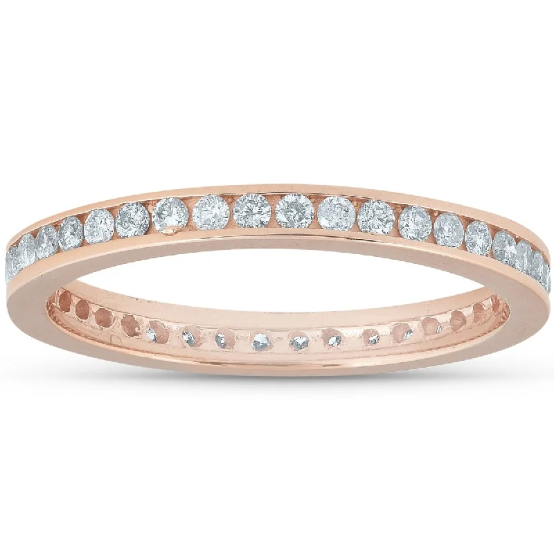 tarnished silver band ring-1/2 Ct Diamond Eternity Ring 14k Rose Gold Channel Set Wedding Band