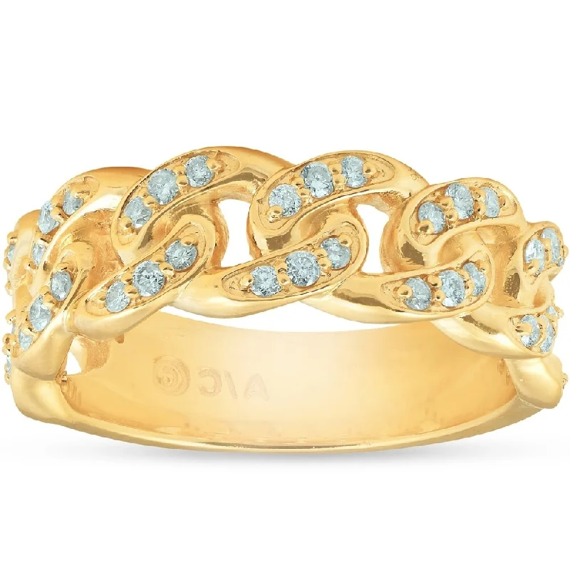 wanderlust chic ring-1/2 Ct Mens Heavy Weight Solid Yellow Gold Curb Chain Diamond Ring Wedding Band