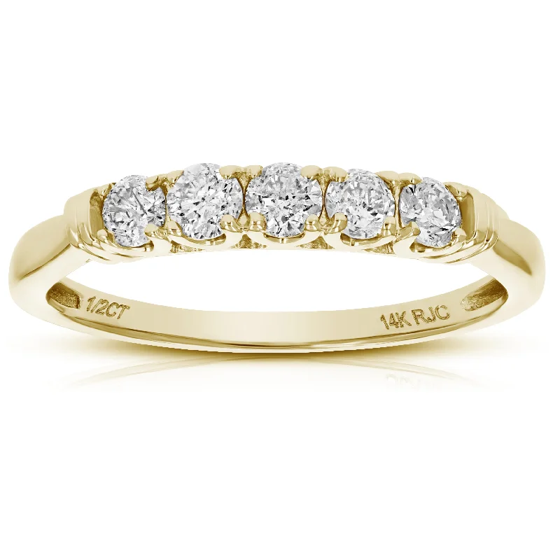 stamped couple ring-1/2 cttw 5 Stone Diamond Ring Engagement Bridal in 14K Yellow Gold Round Prong