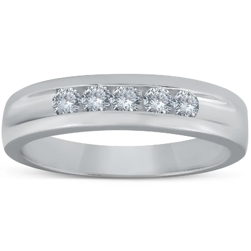 tarnished silver ring-1/2ct Diamond Mens Wedding Ring Channel Set High Polished Band 14K White Gold