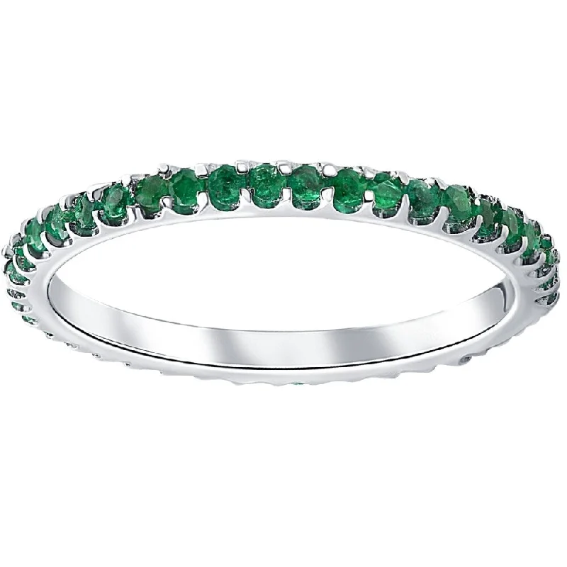 ornate trellis ring-1/2Ct Genuine Emerald Eternity Ring Anniversary Band 10k White Gold