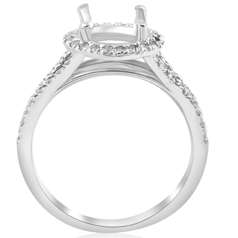 stamped wedding ring-1/2ct Halo Split Shank Diamond Engagement Ring Setting 14k White Gold Semi Mount