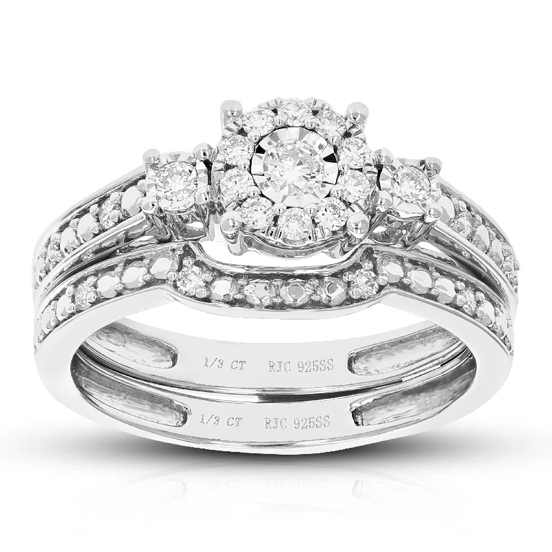 luxurious statement ring-1/3 cttw Round Cut Lab Grown Diamond Prong Set Wedding Engagement Ring Bridal Set. 925 Sterling Silver