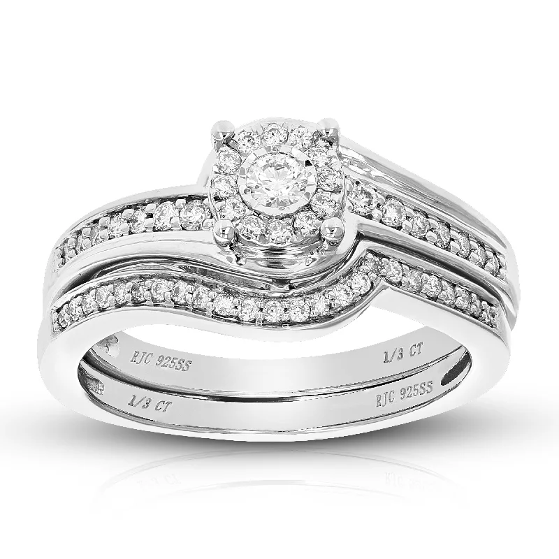 regency diamond ring-1/3 cttw Round Lab Grown Diamond Wedding Engagement Ring Bridal Set .925 Sterling Silver Prong Set