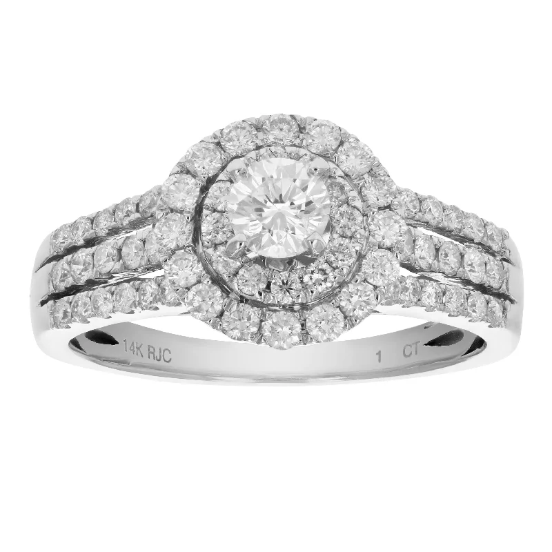 retro-style ring-1 cttw Diamond Engagement Ring 14K White Gold Halo Style Round Bridal Wedding