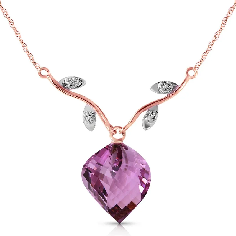 urban midnight necklace-10.77 Carat 14K Solid Rose Gold Necklace Diamond Twisted Briolette Amethyst