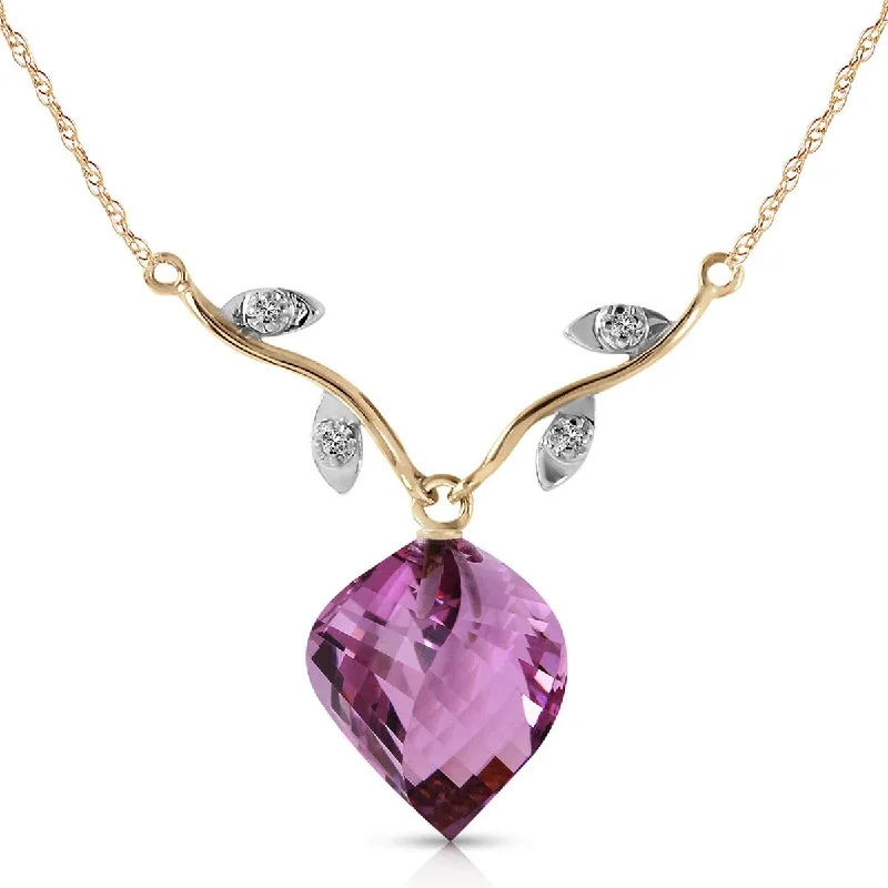 bendable gold necklace-10.77 Carat 14K Solid Yellow Gold Necklace Diamond Twisted Briolette Amethyst