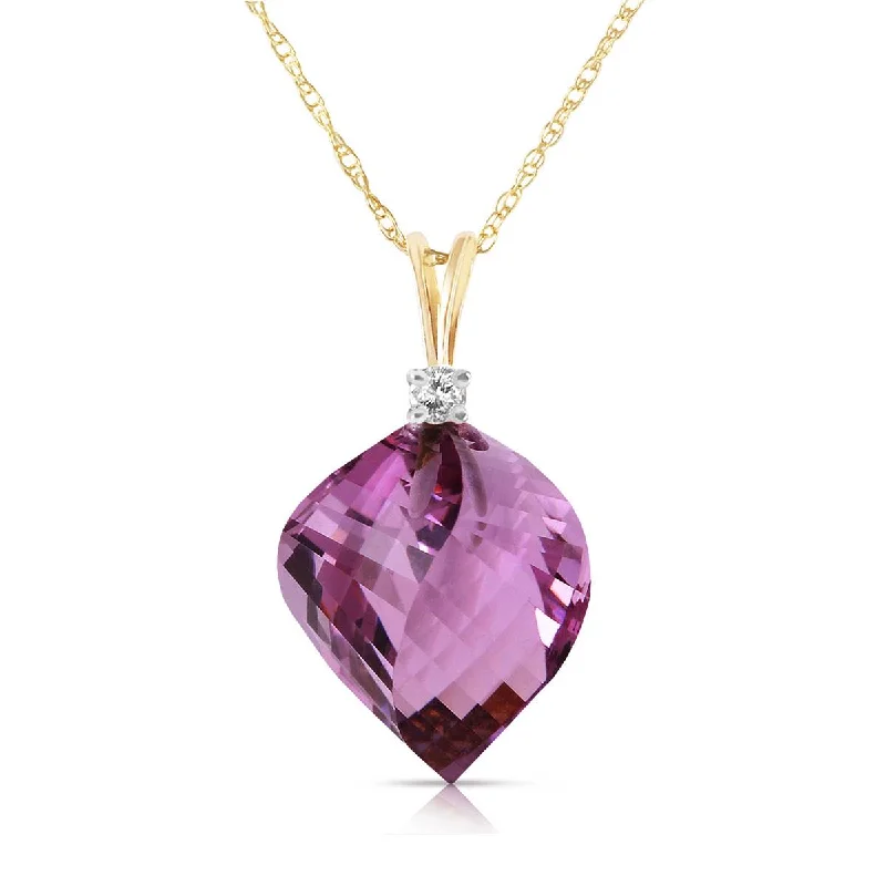 rose quartz stone necklace-10.8 Carat 14K Solid Yellow Gold Suerte Amethyst Diamond Necklace