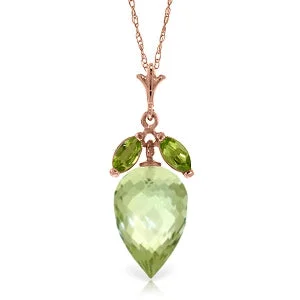 tarnished silver chain necklace-10 Carat 14K Solid Rose Gold Necklace Peridot Briolette Green Amethyst