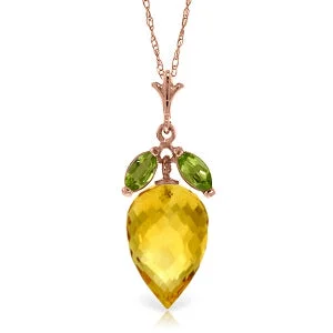 thin pendant necklace-10 Carat 14K Solid Rose Gold Necklace Peridot Pointy Briolette Citrine