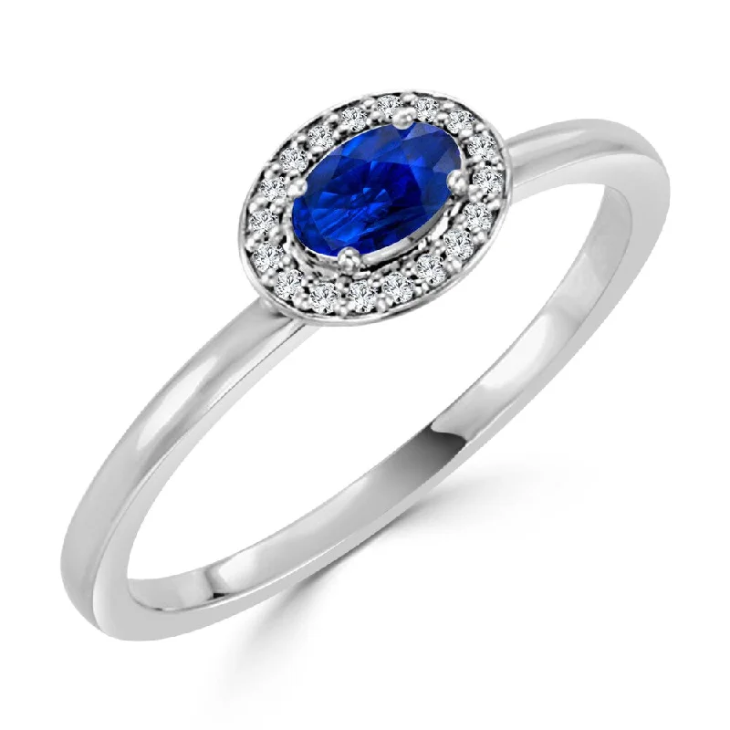 bendable promise ring-10K Gold East West 1/4ct TDW Sapphire Oval and Diamond Halo Engagement Ring by Auriya