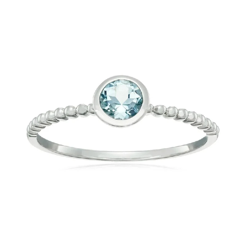 urban satin ring-10k White Gold Aquamarine Solitaire Beaded Shank Stackable Ring, Sz 7