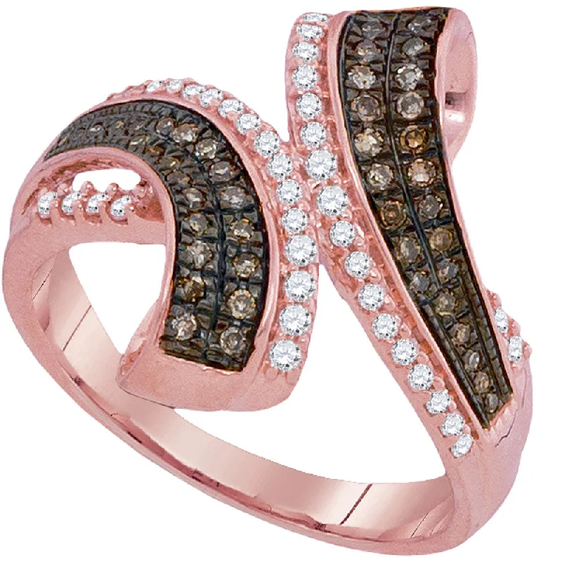 flow-shaped band ring-10kt Rose Gold Womens Round Brown Diamond Bypass Band Ring 1/2 Cttw