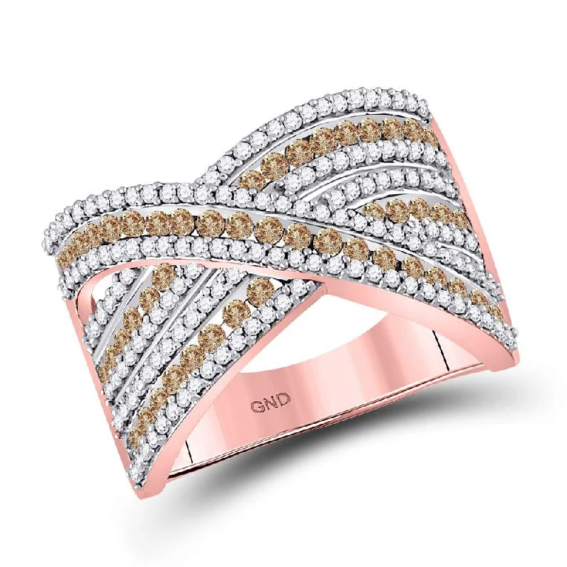 wanderlust turquoise ring-10kt Rose Gold Womens Round Brown Diamond Crossover Ring 1 Cttw