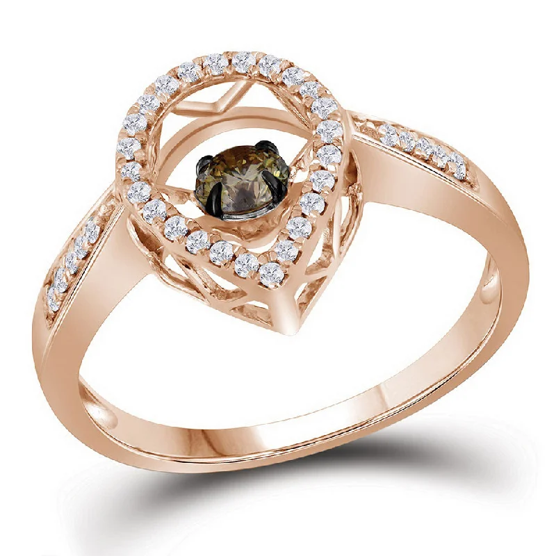 tarnished gold ring-10kt Rose Gold Womens Round Brown Diamond Moving Solitaire Ring 3/8 Cttw