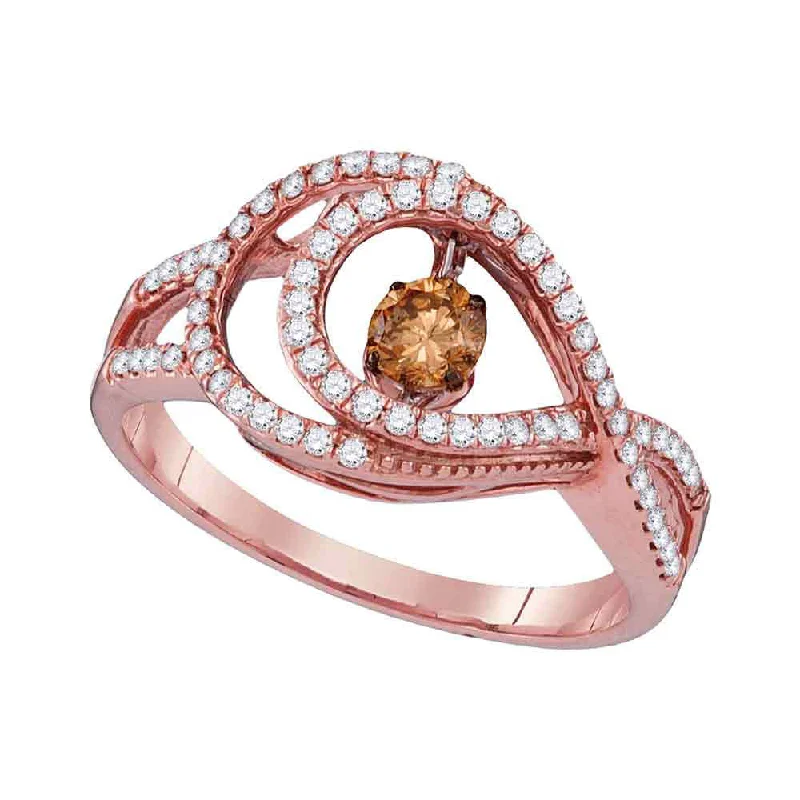 rose gold arc ring-10kt Rose Gold Womens Round Brown Diamond Moving Twinkle Ring 1/2 Cttw