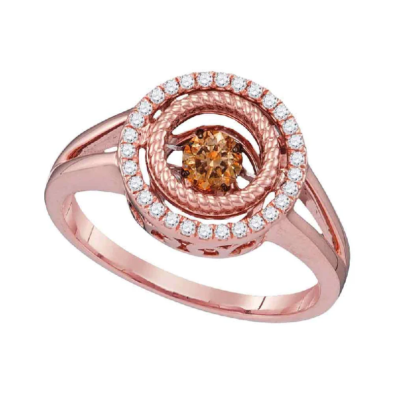 silver braid ring-10kt Rose Gold Womens Round Brown Diamond Moving Twinkle Ring 3/8 Cttw