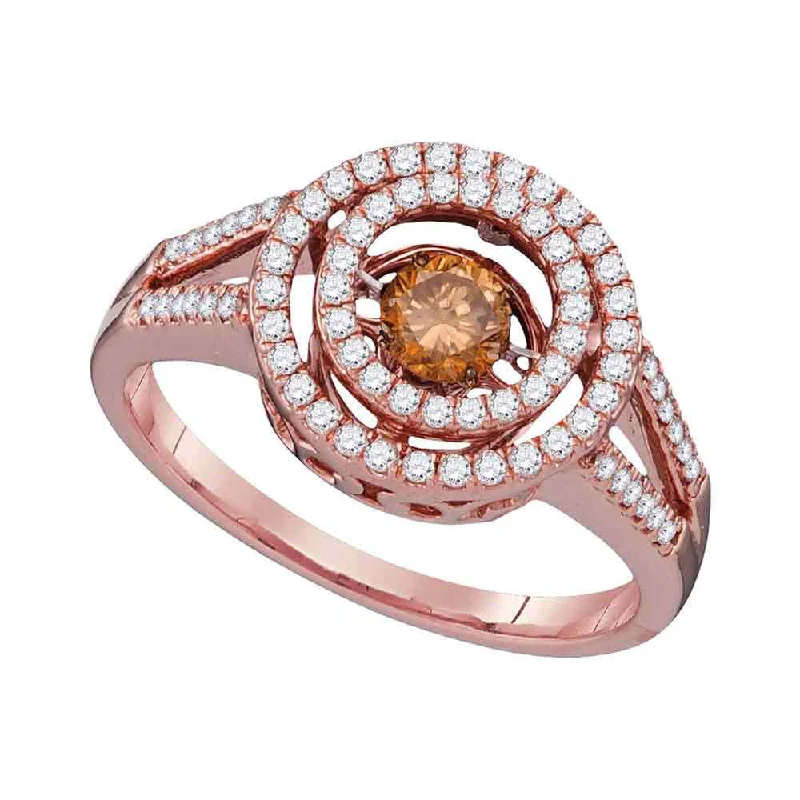 pearl braided ring-10kt Rose Gold Womens Round Brown Diamond Moving Twinkle Solitaire Ring 5/8 Cttw