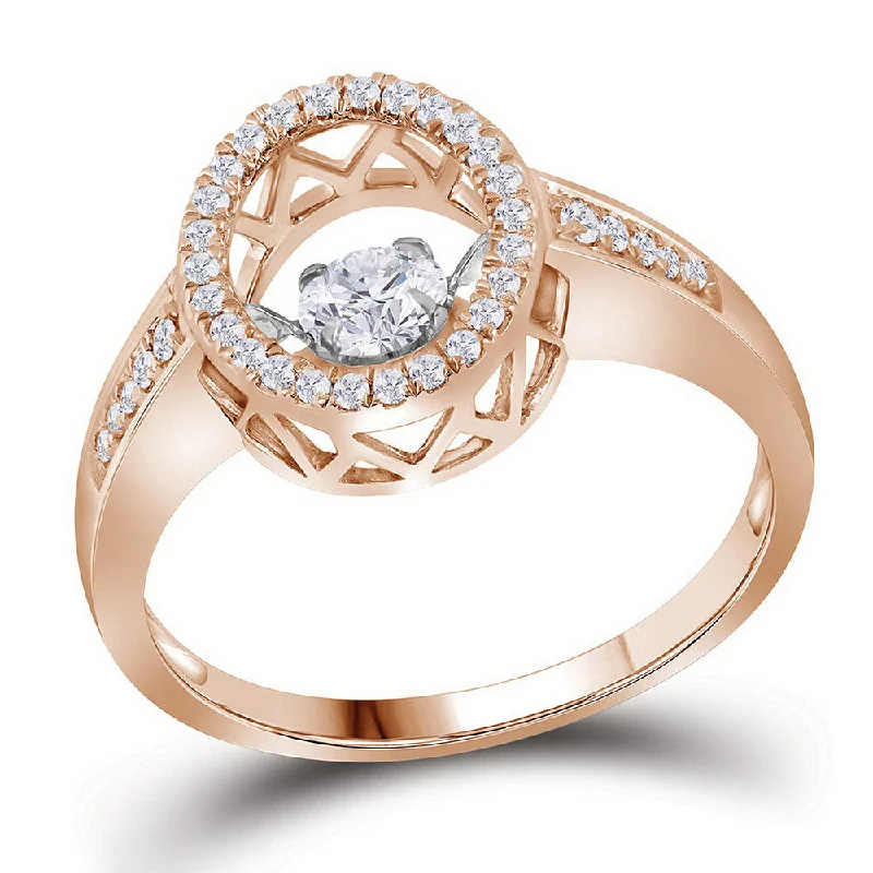 midnight diamond ring-10kt Rose Gold Womens Round Brown Diamond Solitaire Ring 3/8 Cttw