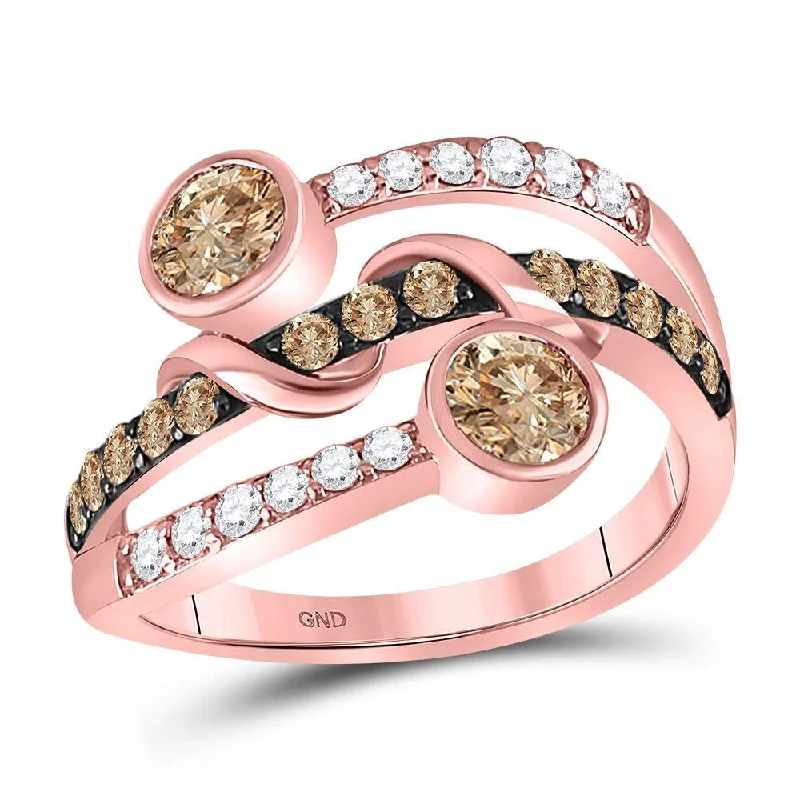 stellar star ring-10kt Rose Gold Womens Round Brown Diamond Strand Band Ring 1 Cttw