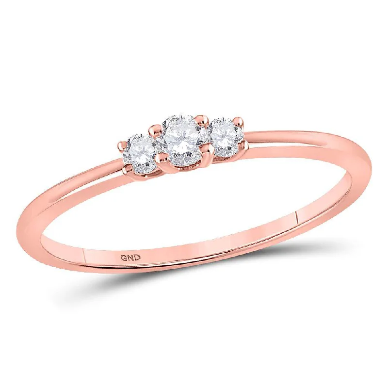 pewter promise ring-10kt Rose Gold Womens Round Diamond 3-stone Promise Ring 1/6 Cttw