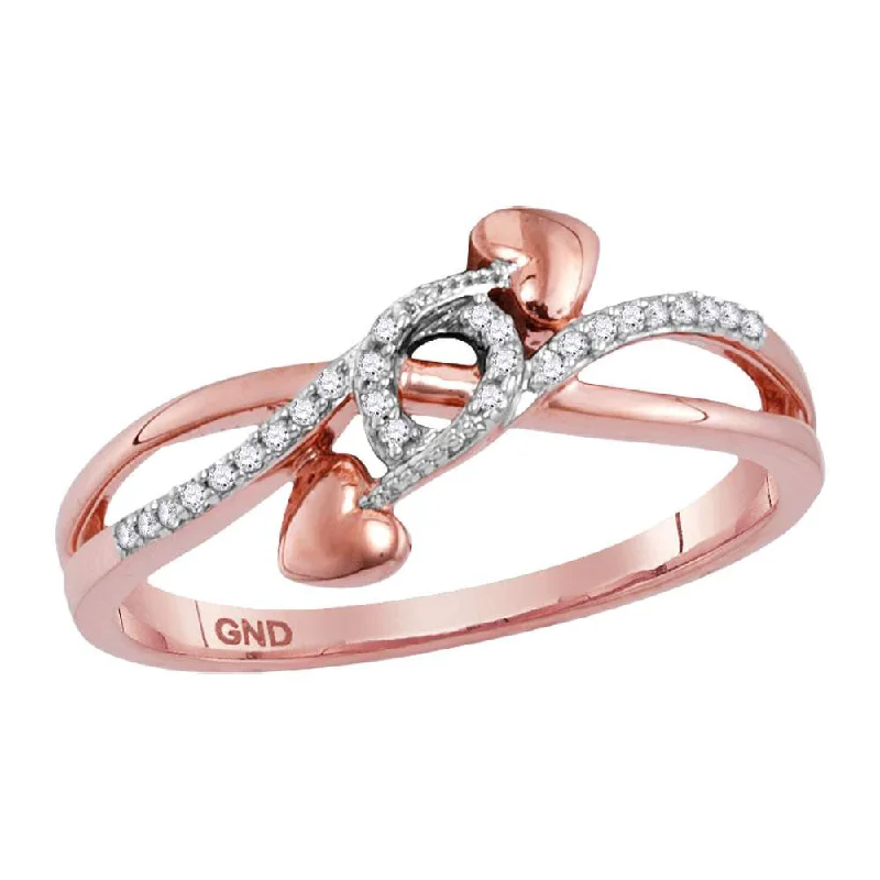 rose gold garnet ring-10kt Rose Gold Womens Round Diamond Double Heart Crossover Band Ring 1/12 Cttw